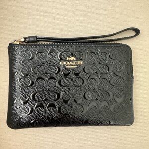 Coach Black Textured Leather Wristlet
